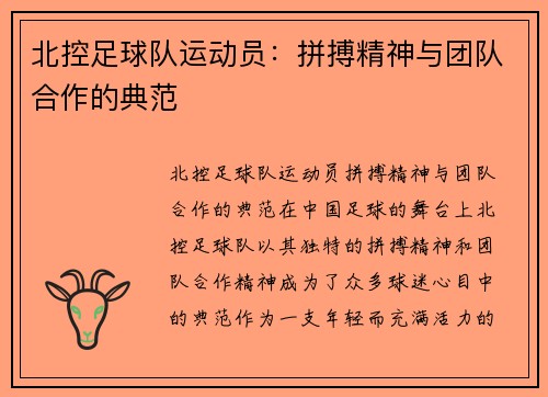 北控足球队运动员：拼搏精神与团队合作的典范